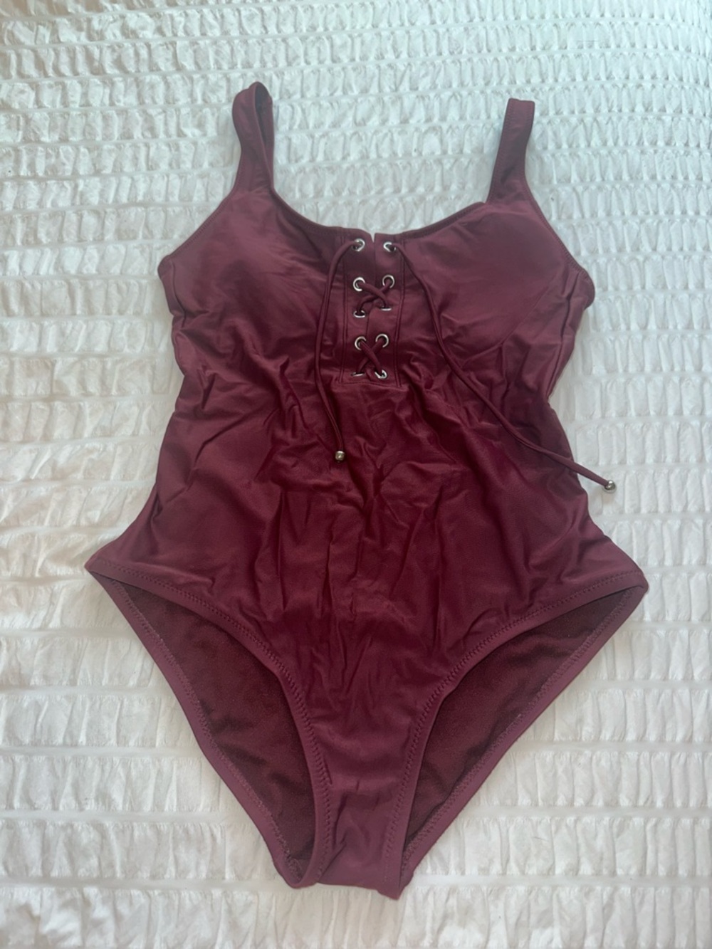 Burgundy Lace-Up One-Piece Swimsuit